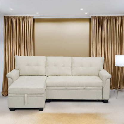 Divano componibile reversibile con letto estraibile, chaise longue con contenitore nascosto, gambe resistenti,