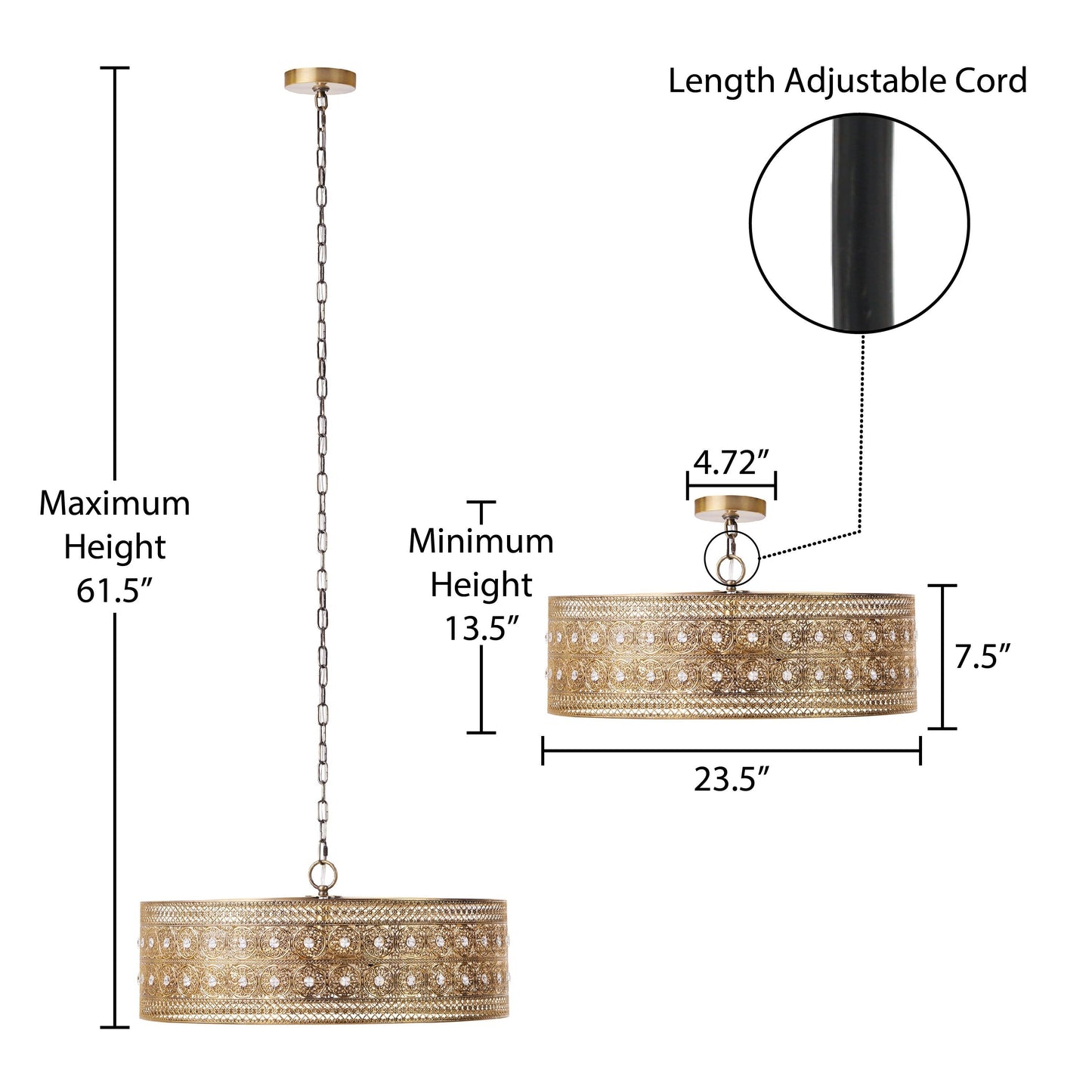 Lampadario River of Goods Bryar in ottone e cristallo da 23,5 W a 3 luci - 23,5 x 23,5 x 61,5