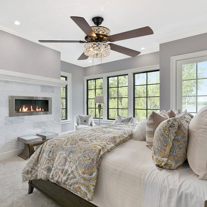 Ventilatore da soffitto a LED River of Goods Olivia con finitura bronzo strofinato a olio/cristallo da 52 pollici - 52L x 52W x 18,25H - 52L x 52W x 18,25H