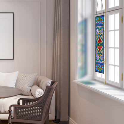 Pannello per finestra in vetro colorato vittoriano con motivo Fleur De Lis River of Goods - 9,5 L x 0,25 W x 36 H