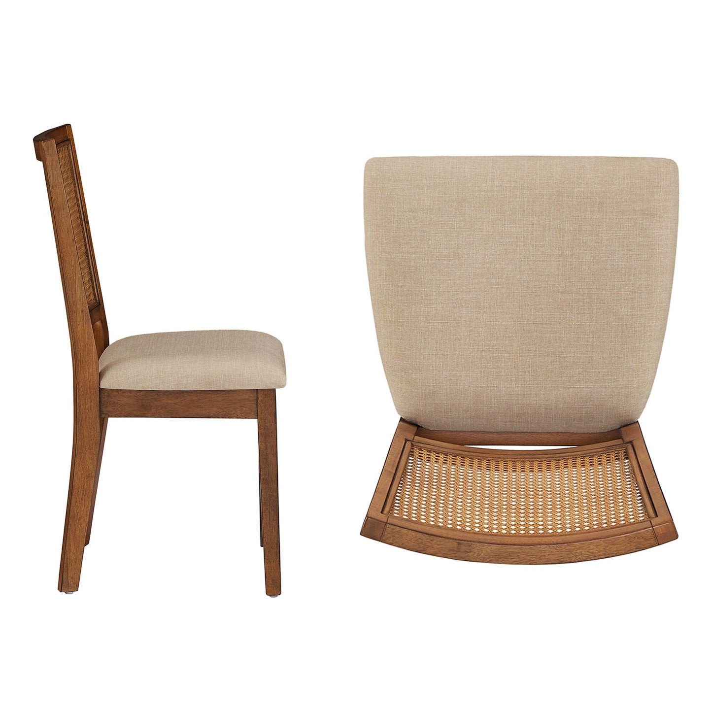 Sedie da pranzo Ronda in lino beige con schienale in rattan (set di 2)