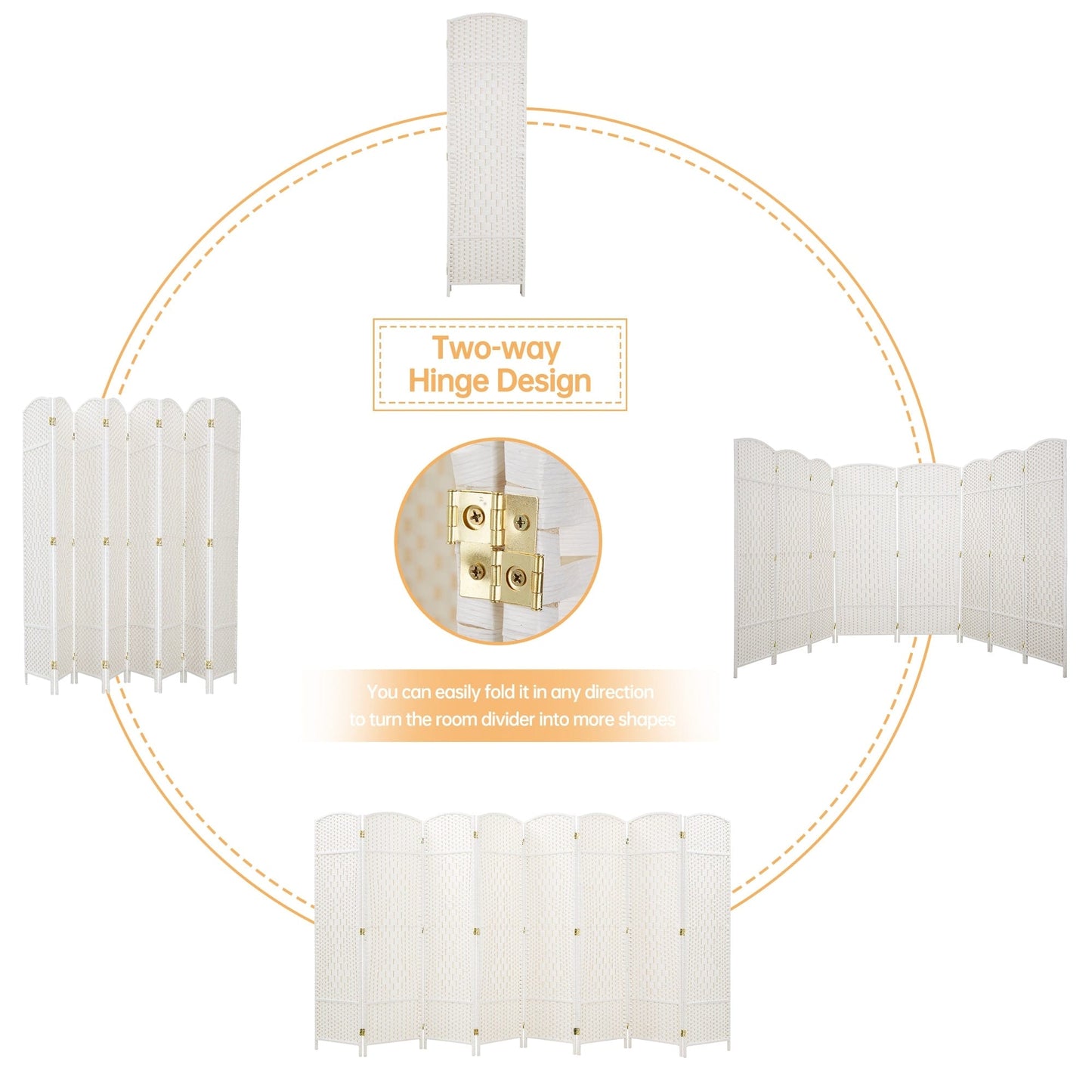 Divisorio per ambienti, divisorio pieghevole in fibra intrecciata, alto 6 piedi, indipendente