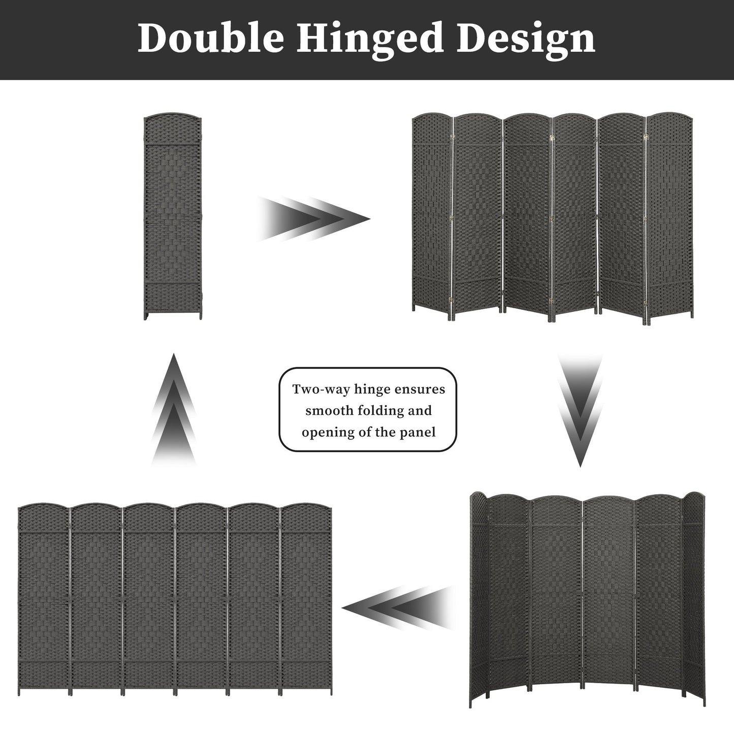 Divisorio per ambienti, divisorio pieghevole in fibra intrecciata, alto 6 piedi, indipendente