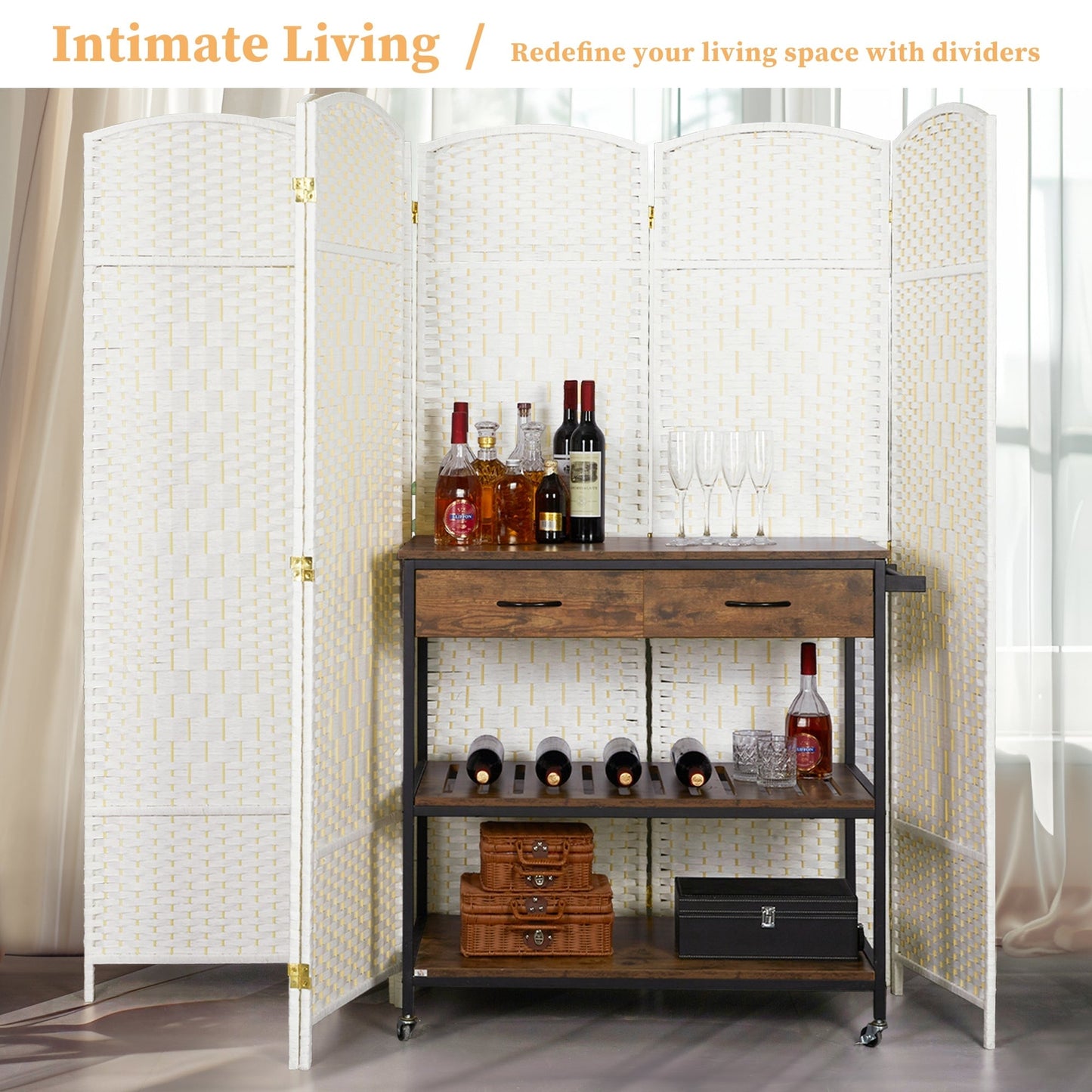 Divisorio per ambienti, divisorio pieghevole in fibra intrecciata, alto 6 piedi, indipendente