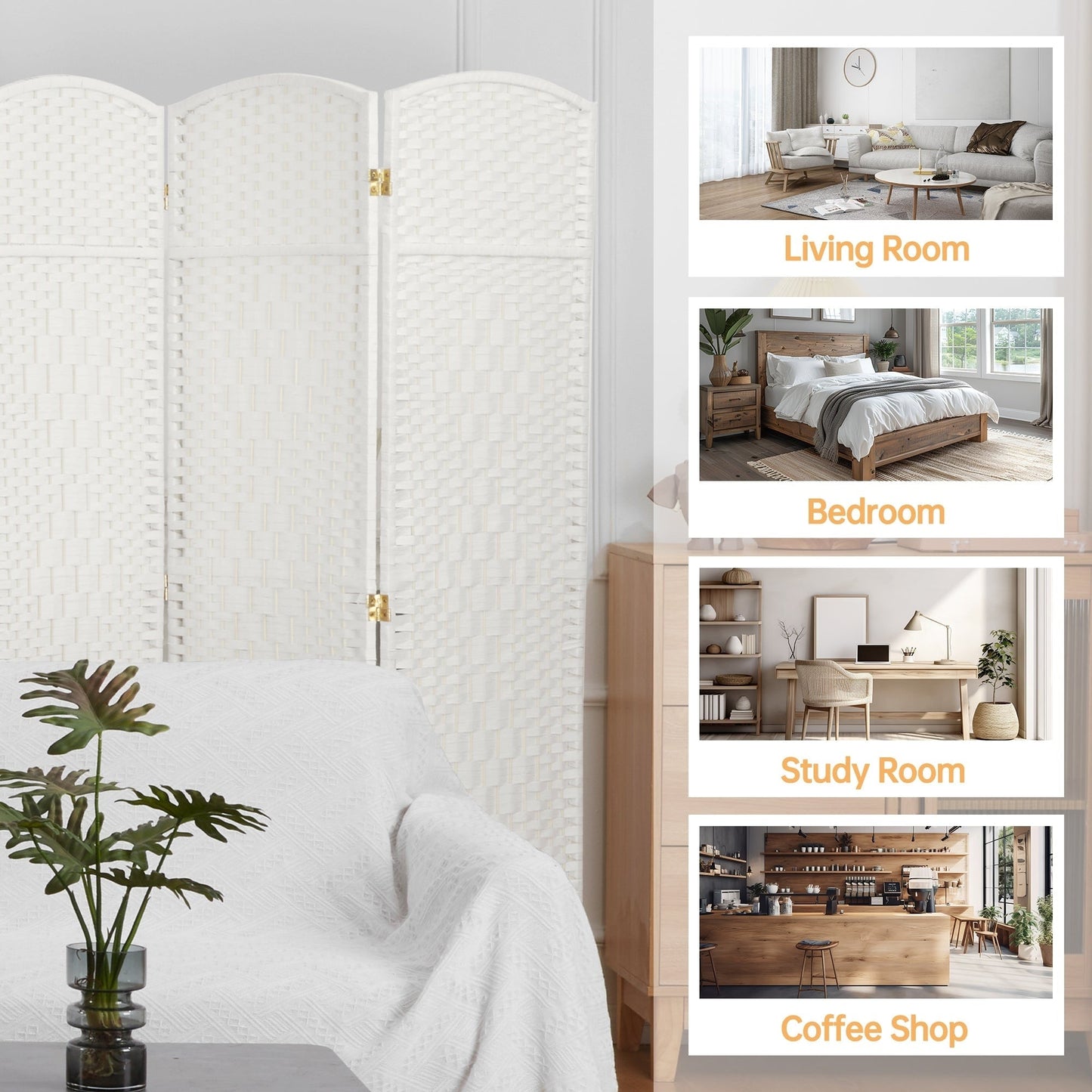 Divisorio per ambienti, divisorio pieghevole in fibra intrecciata, alto 6 piedi, indipendente