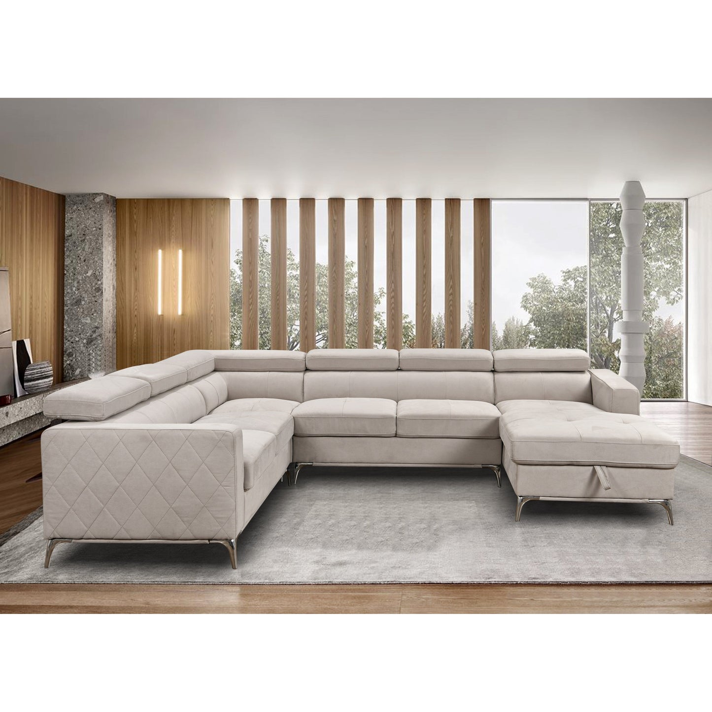 Divano componibile oversize Roomfitters 122 con chaise longue contenitore, divano contemporaneo a 7 posti a forma di U