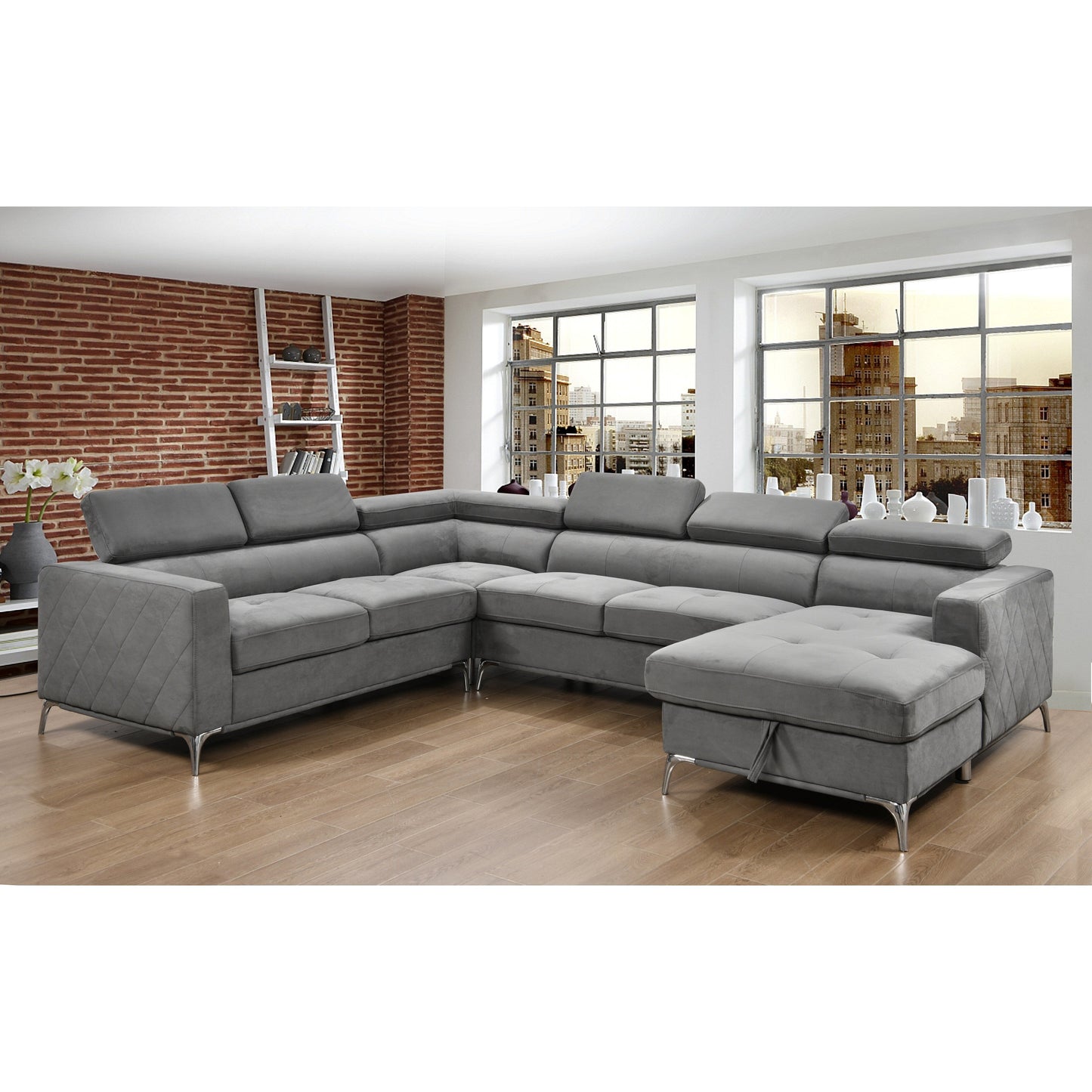 Divano componibile oversize Roomfitters 122 con chaise longue contenitore, divano contemporaneo a 7 posti a forma di U