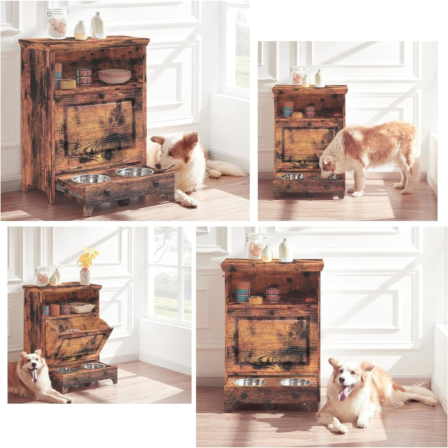 Stazione di alimentazione per cani Roomfitters con 2 ciotole rialzate per cani, stazione di alimentazione per animali domestici inclinabile