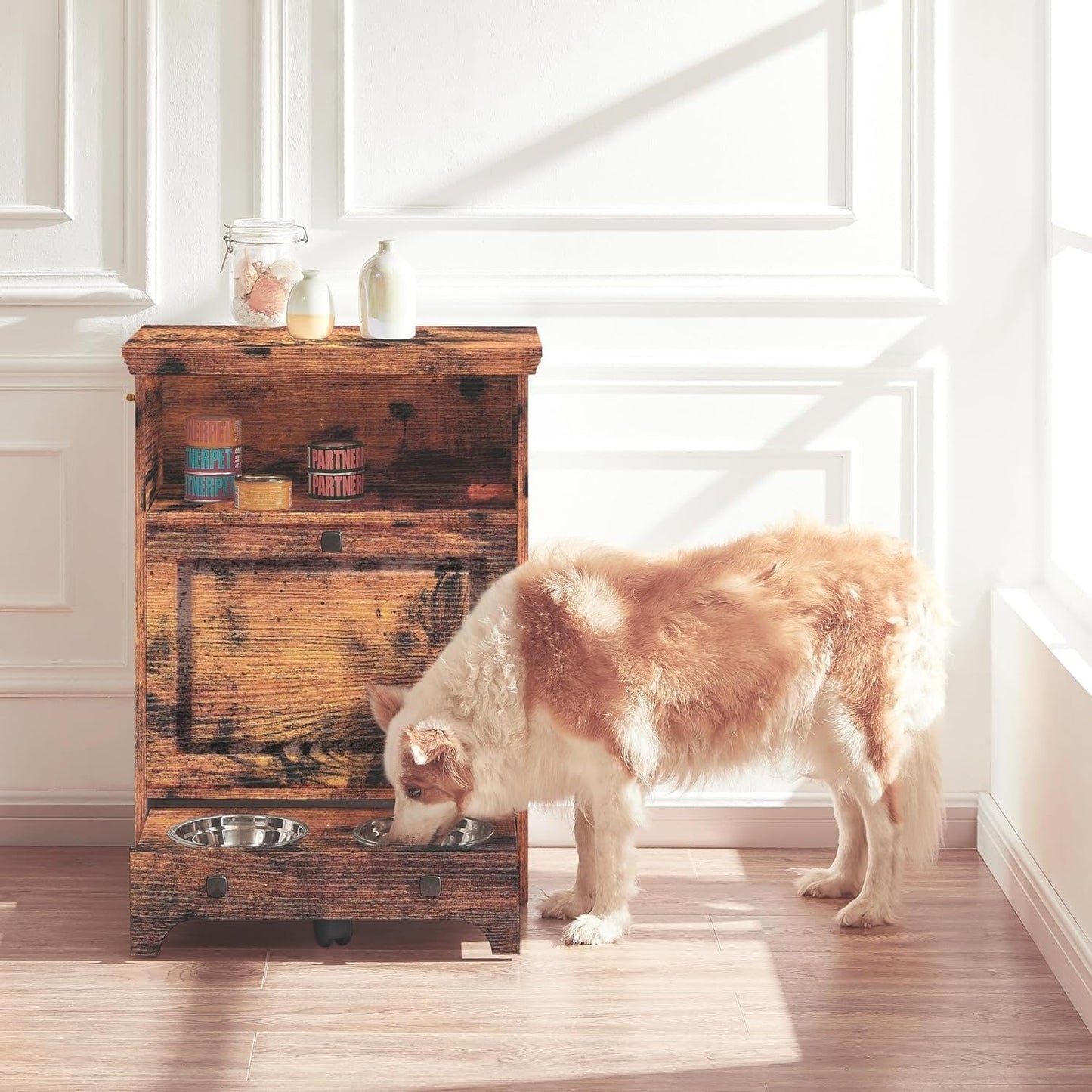 Stazione di alimentazione per cani Roomfitters con 2 ciotole rialzate per cani, stazione di alimentazione per animali domestici inclinabile