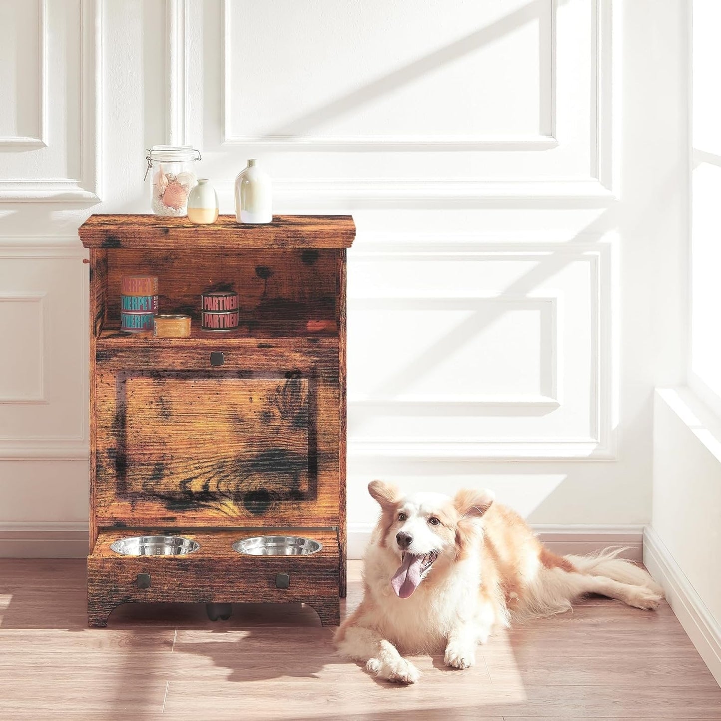 Stazione di alimentazione per cani Roomfitters con 2 ciotole rialzate per cani, stazione di alimentazione per animali domestici inclinabile