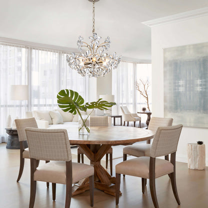 Lampadario in cristallo a 6 luci Rosa color argento spazzolato e champagne