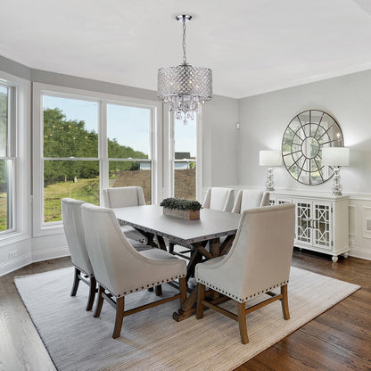 Lampadario a tamburo con perline rotonde e cristalli pendenti