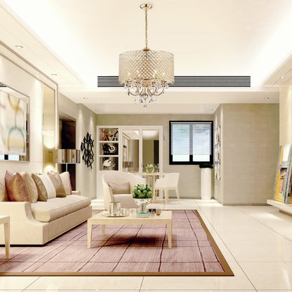 Lampadario a tamburo con perline rotonde e cristalli pendenti