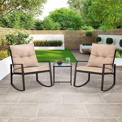 Set da bistrot a dondolo per patio da esterno in metallo nero SUNCROWN da 3 pezzi