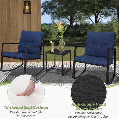 Set da bistrot a dondolo per patio da esterno in metallo nero SUNCROWN da 3 pezzi