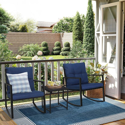 Set da bistrot a dondolo per patio da esterno in metallo nero SUNCROWN da 3 pezzi