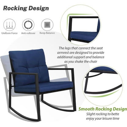 Set da bistrot a dondolo per patio da esterno in metallo nero SUNCROWN da 3 pezzi