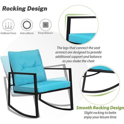 Set da bistrot a dondolo per patio da esterno in metallo nero SUNCROWN da 3 pezzi