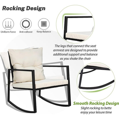 Set da bistrot a dondolo per patio da esterno in metallo nero SUNCROWN da 3 pezzi