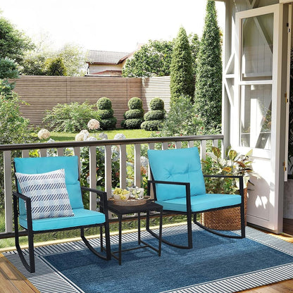 Set da bistrot a dondolo per patio da esterno in metallo nero SUNCROWN da 3 pezzi