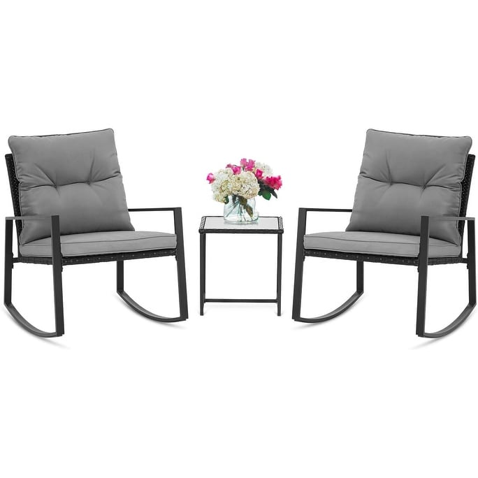 Set da bistrot a dondolo per patio da esterno in metallo nero SUNCROWN da 3 pezzi