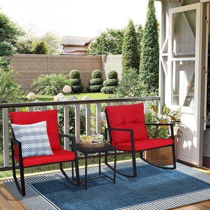 Set da bistrot a dondolo per patio da esterno in metallo nero SUNCROWN da 3 pezzi