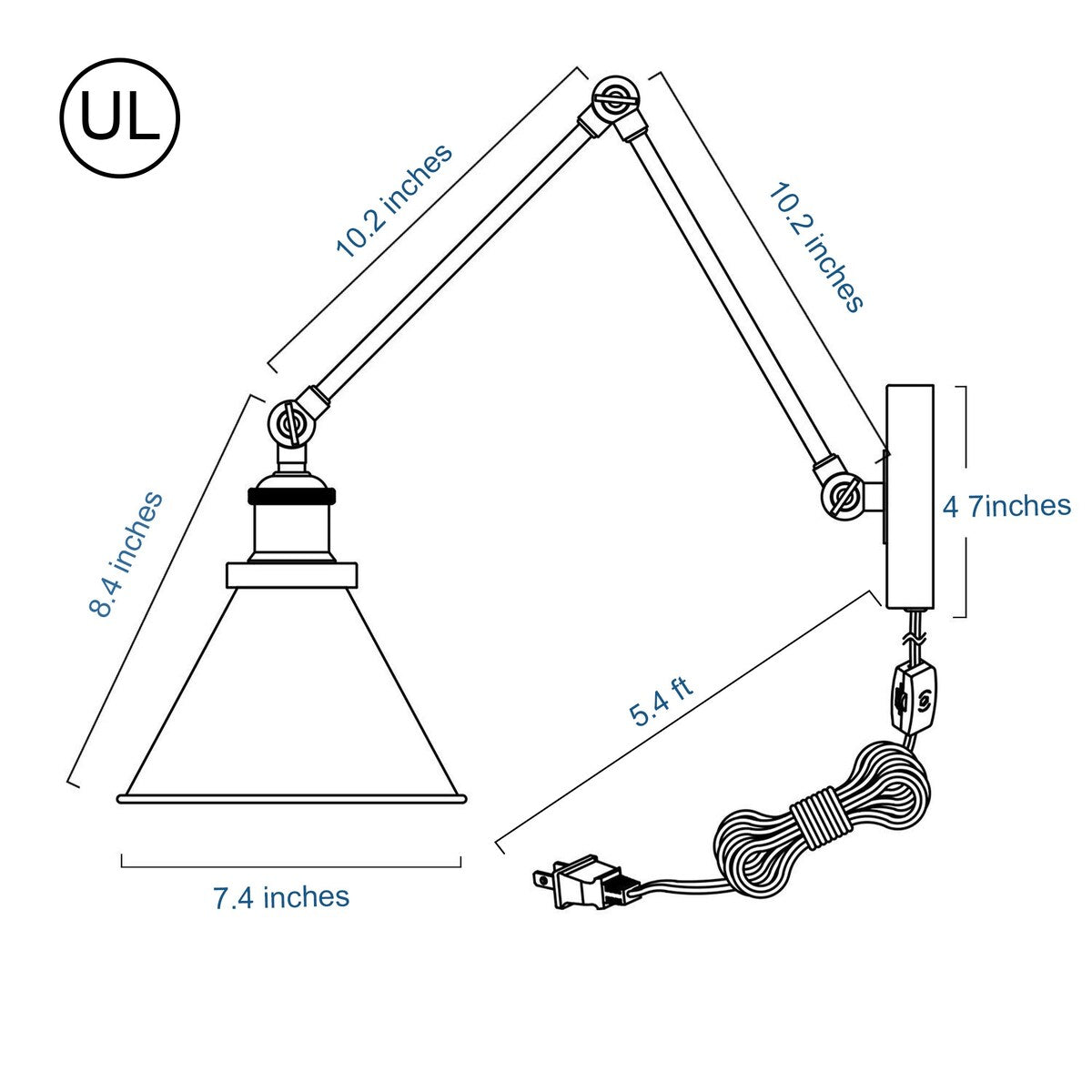 Malryn Set di 2 moderne luci a braccio oscillante regolabili Applique da parete con spina/cablaggio