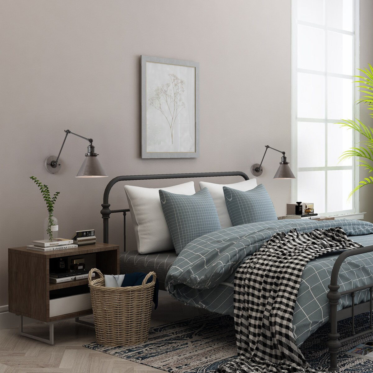 Malryn Set di 2 moderne luci a braccio oscillante regolabili Applique da parete con spina/cablaggio