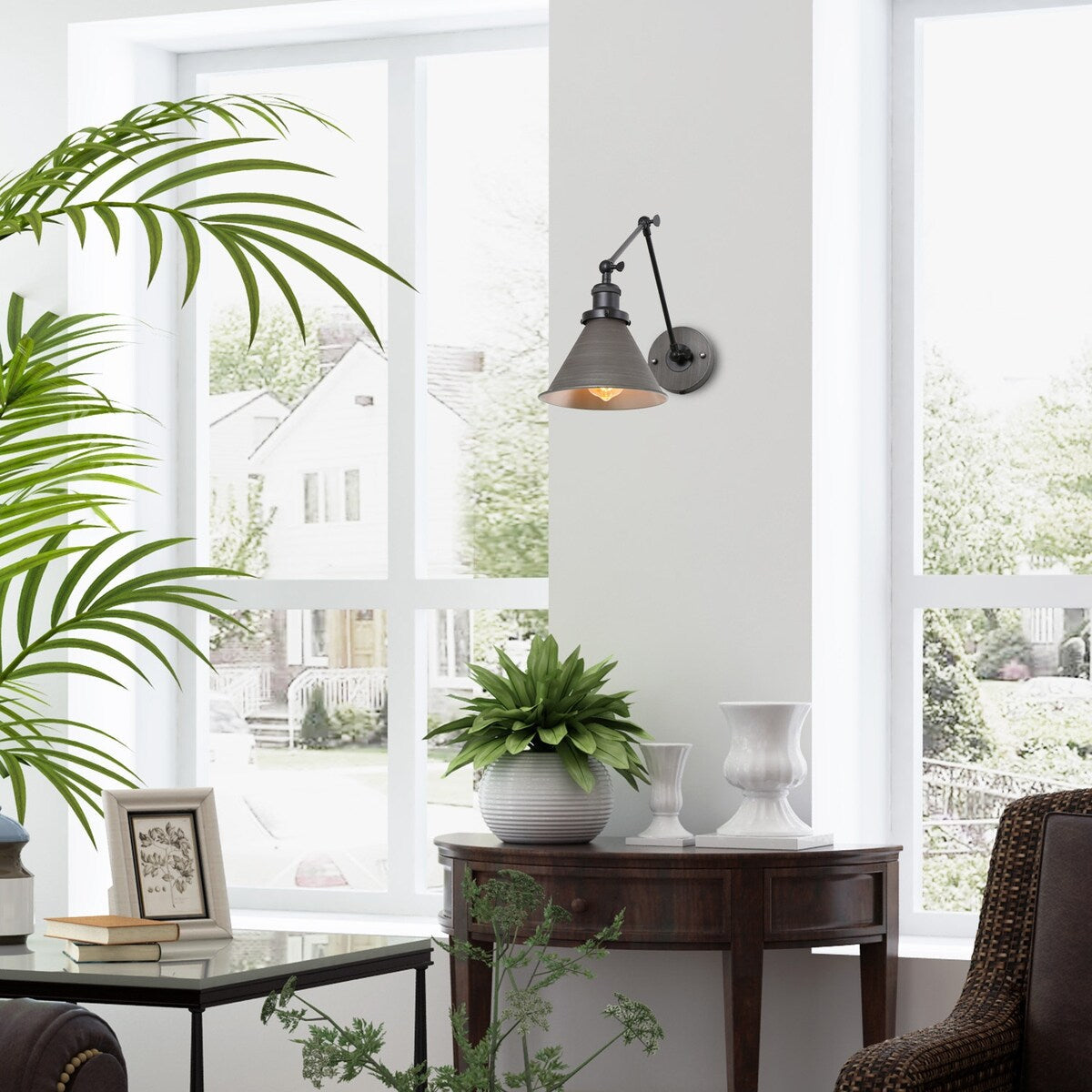 Malryn Set di 2 moderne luci a braccio oscillante regolabili Applique da parete con spina/cablaggio