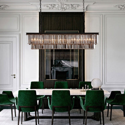 Lampadario moderno contemporaneo in cristallo grigio fumé e nero da 47 pollici, a 2 livelli, con isola da cucina lineare, per sala da pranzo