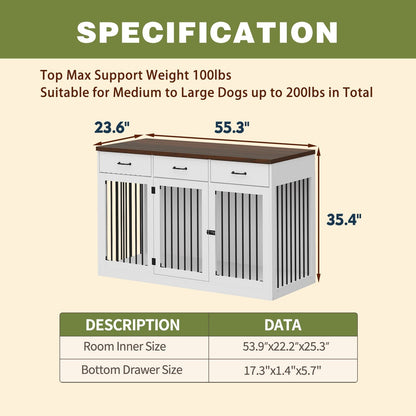 Elegante mobile in legno per cuccia per cani con contenitore, 3 cassetti