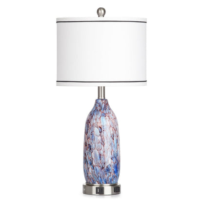 Lampada da tavolo con luce notturna 2 in 1, corpo lampada in vetro indaco, porte di ricarica, presa CA, paralume a tamburo, interruttore dimmer touch (set da 2)