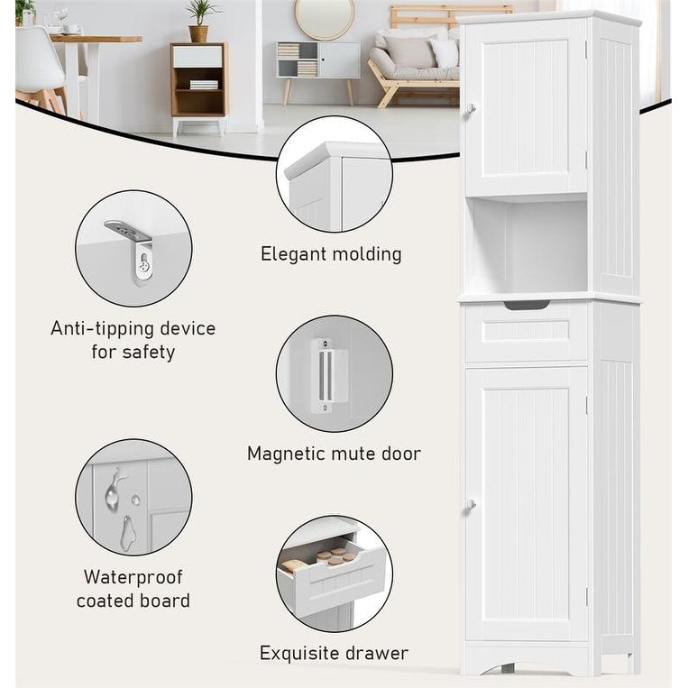 Mobiletto stretto per la biancheria da bagno alto 67'', mobiletto portaoggetti indipendente in legno massello a 5 ripiani