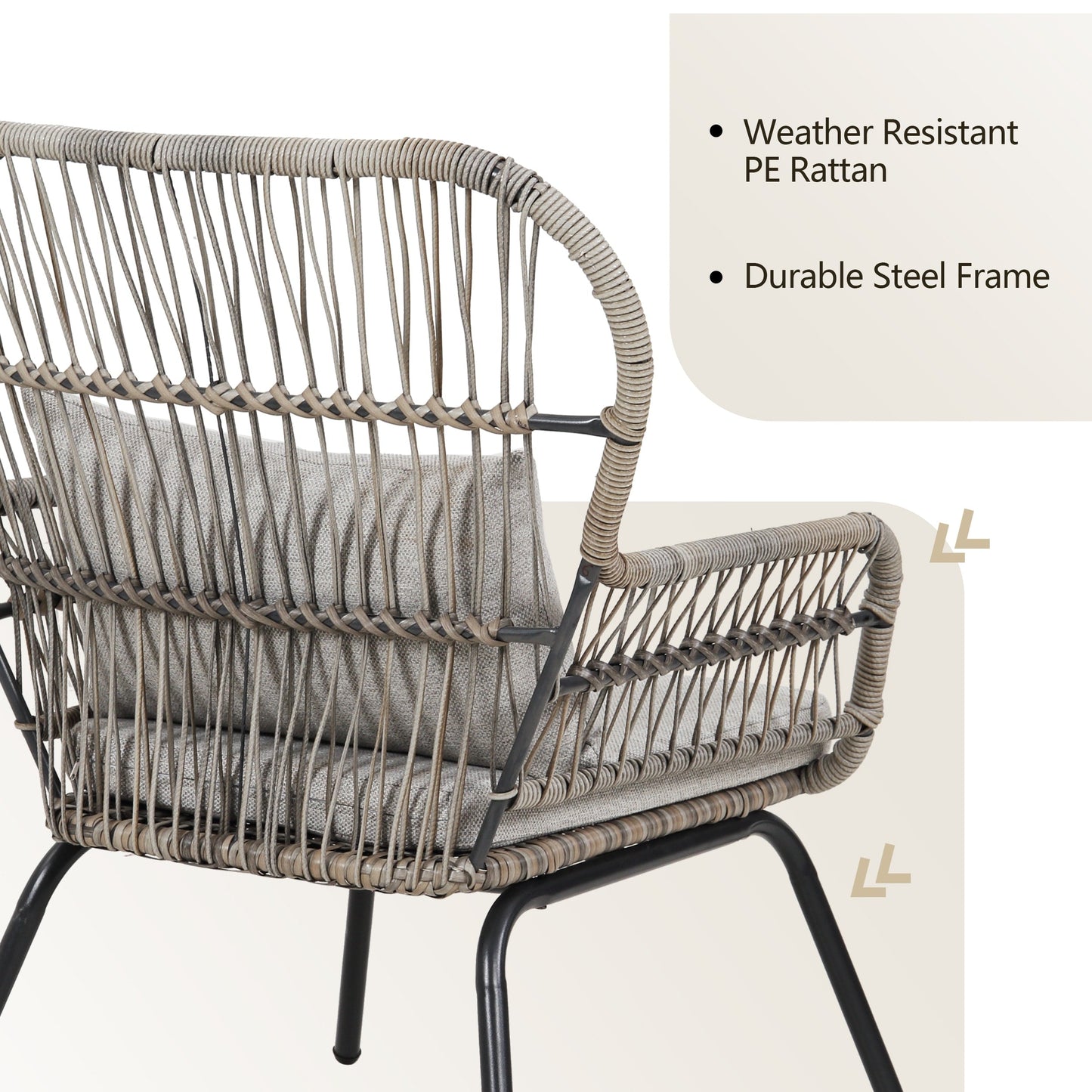 Set da bistrot da conversazione in vimini da esterno, 3 pezzi, set di sedie da giardino in rattan per tutte le stagioni con cuscini