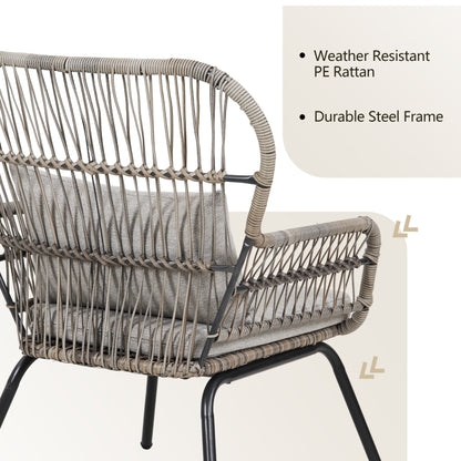 Set da bistrot da conversazione in vimini da esterno, 3 pezzi, set di sedie da giardino in rattan per tutte le stagioni con cuscini