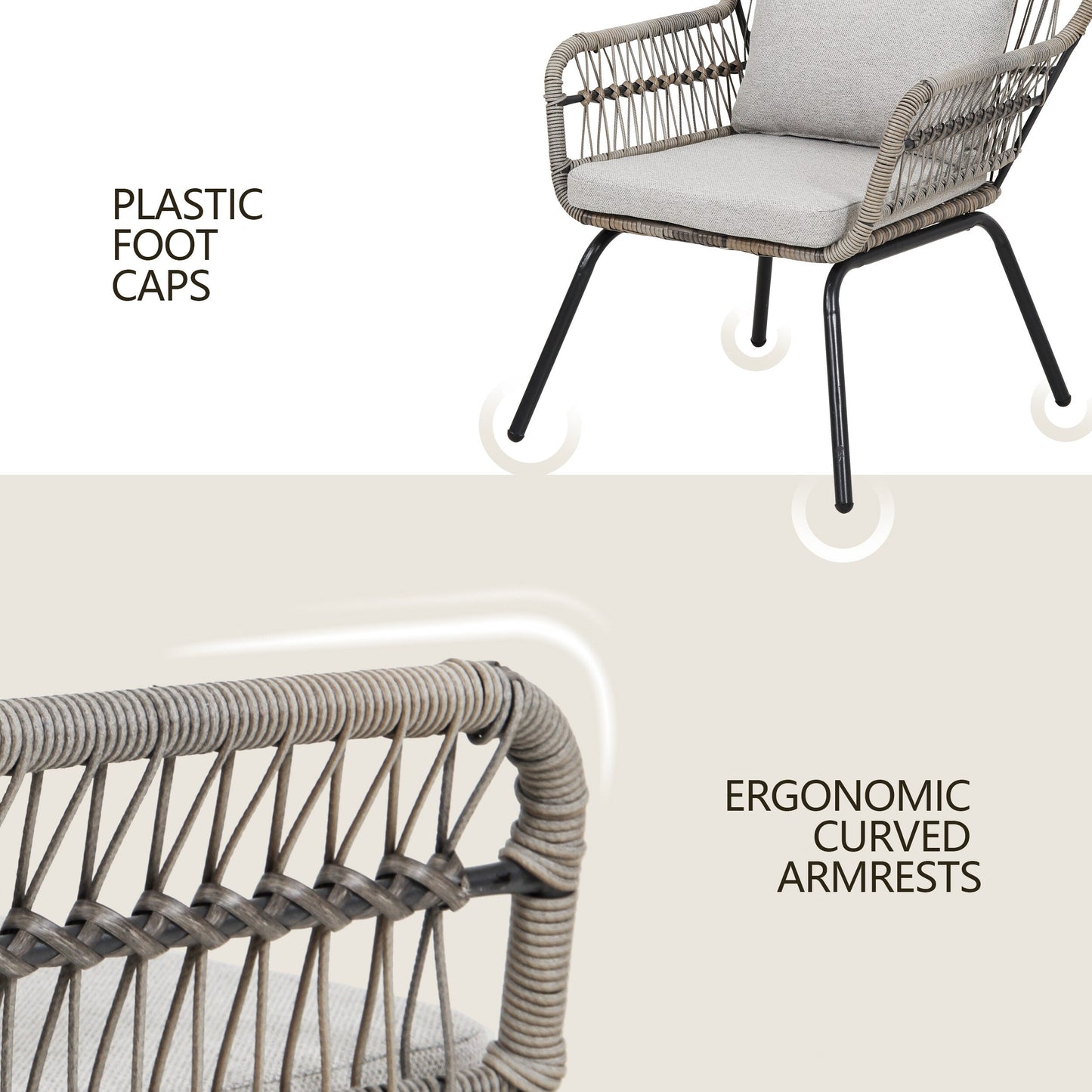 Set da bistrot da conversazione in vimini da esterno, 3 pezzi, set di sedie da giardino in rattan per tutte le stagioni con cuscini