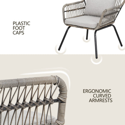 Set da bistrot da conversazione in vimini da esterno, 3 pezzi, set di sedie da giardino in rattan per tutte le stagioni con cuscini