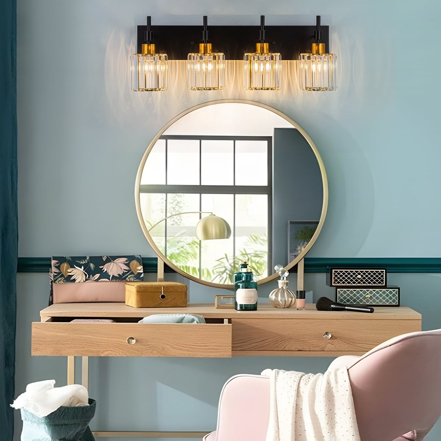 Applique da parete moderne con paralumi in cristallo dimmerabili per il bagno