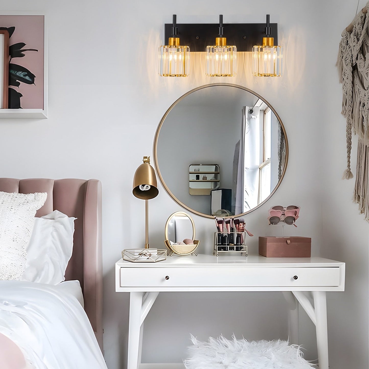 Applique da parete moderne con paralumi in cristallo dimmerabili per il bagno