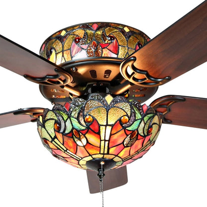 Ventilatore da soffitto Halston in vetro colorato in stile Tiffany - Spice - 52L x 52W x 19H - 52L x 52W x 19H