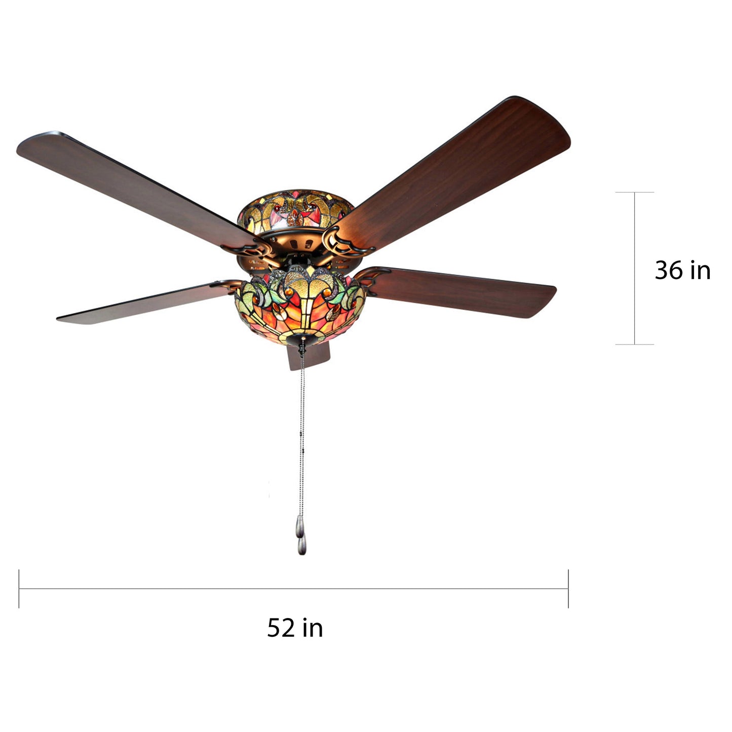 Ventilatore da soffitto Halston in vetro colorato in stile Tiffany - Spice - 52L x 52W x 19H - 52L x 52W x 19H
