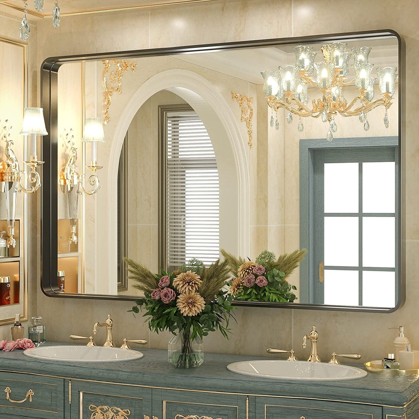 Specchio da parete per bagno moderno con struttura in metallo TokeShimi