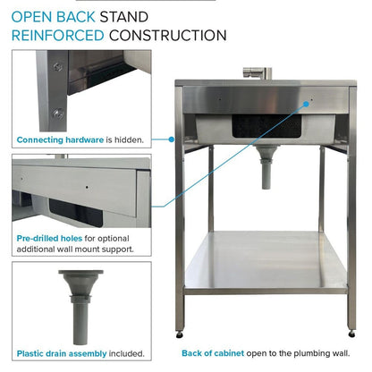 Lavandino e mobiletto per lavanderia in acciaio inossidabile Transolid EWS-2422S 24 pollici L x 22 pollici P x 35 pollici A - 24 pollici x 22 pollici