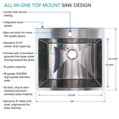 Lavandino e mobiletto per lavanderia in acciaio inossidabile Transolid EWS-2422S 24 pollici L x 22 pollici P x 35 pollici A - 24 pollici x 22 pollici