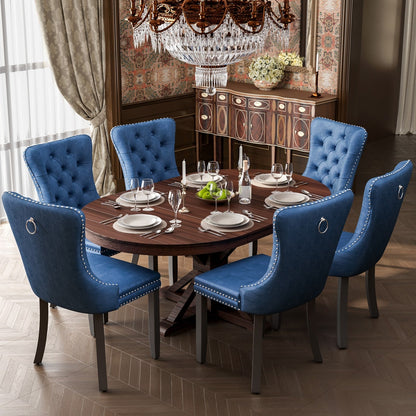 Sedia da pranzo imbottita in velluto trapuntato con gambe in legno massello, set da 6