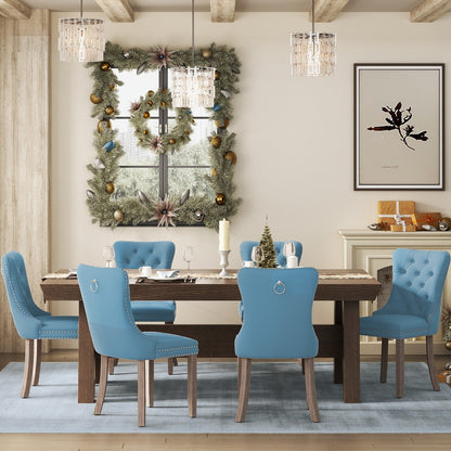 Sedia da pranzo imbottita in velluto trapuntato con gambe in legno massello, set da 6