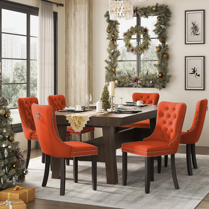 Sedia da pranzo imbottita in velluto trapuntato con gambe in legno massello, set da 6