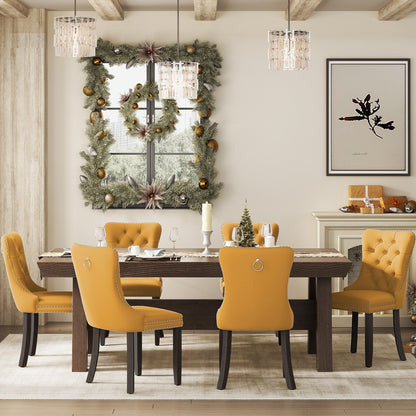 Sedia da pranzo imbottita in velluto trapuntato con gambe in legno massello, set da 6