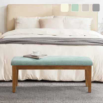 Panca da ingresso imbottita in tessuto, panca da camera da letto per la parte inferiore del letto beige, in legno massello da 44 pollici