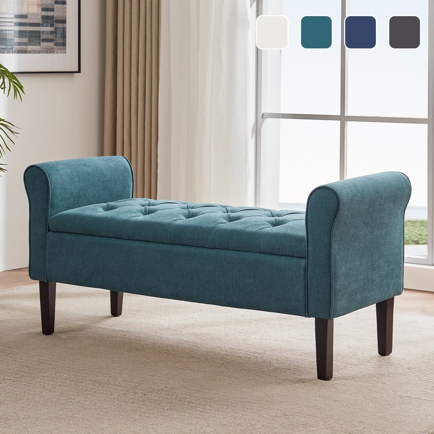 Panca contenitore imbottita, panca con braccioli, panca d'ingresso con piano ribaltabile trapuntato, 50,4 pollici